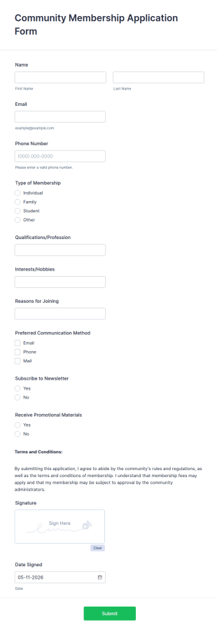 Community Membership Application Form Template