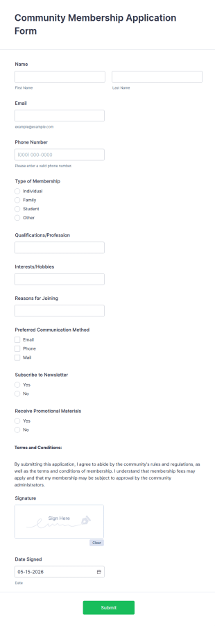 Community Membership Application Form Template