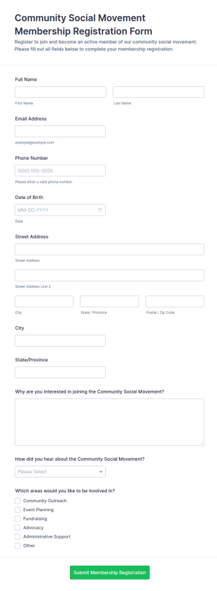 Community Membership Registration Form Template