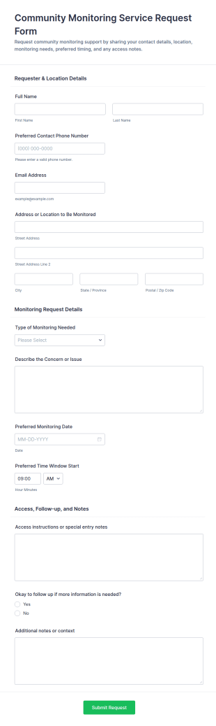Community Monitoring Service Request Form Template