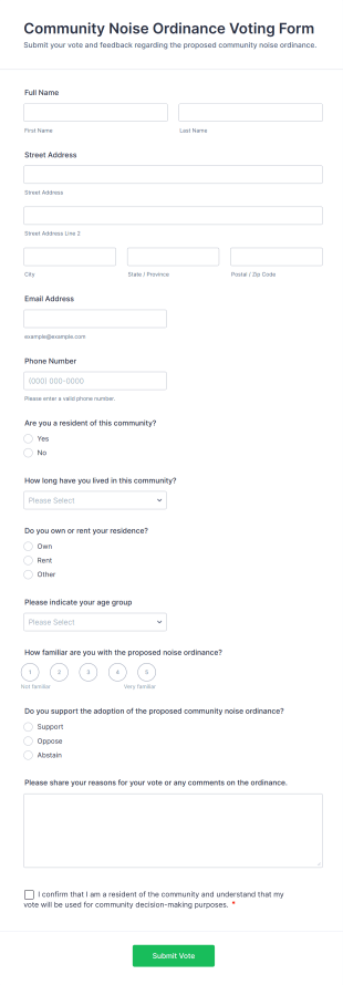 Community Noise Ordinance Voting Form Template