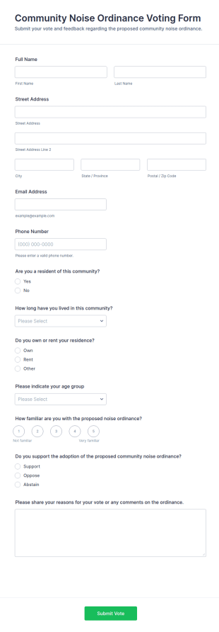Community Noise Ordinance Voting Form Template
