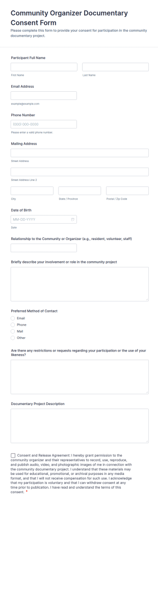 Community Organizer Documentary Consent Form Template