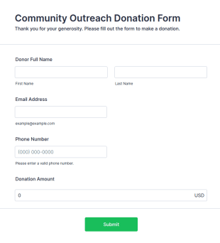 Community Outreach Donation Form Template