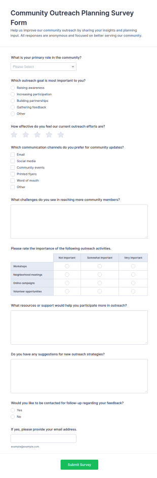 Community Outreach Planning Survey Form Template