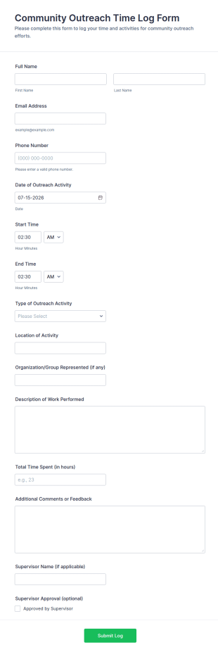Community Outreach Time Log Form Template