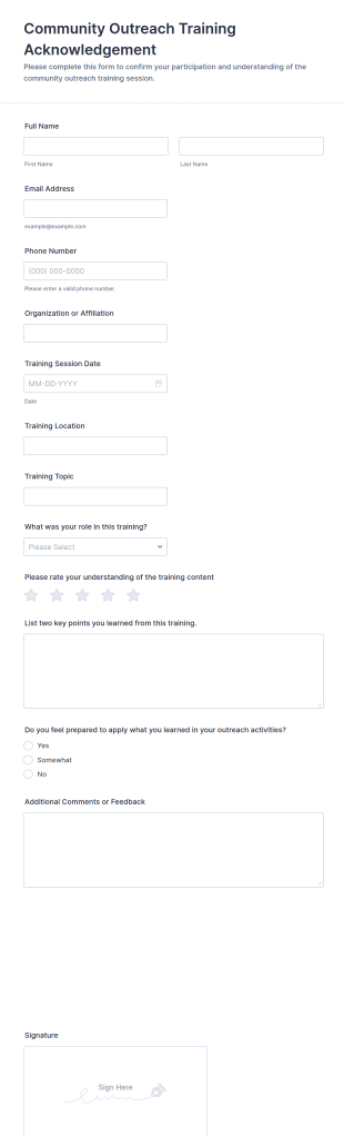 Community Outreach Training Acknowledgement Form Template