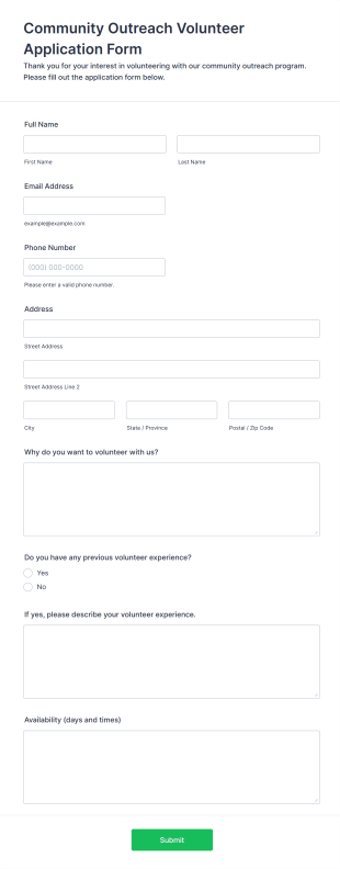 Community Outreach Volunteer Application Form Template