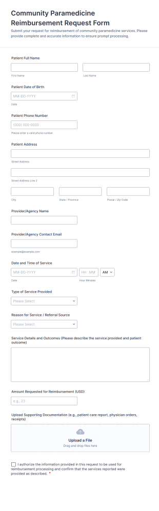 Community Paramedicine Reimbursement Request Form Template
