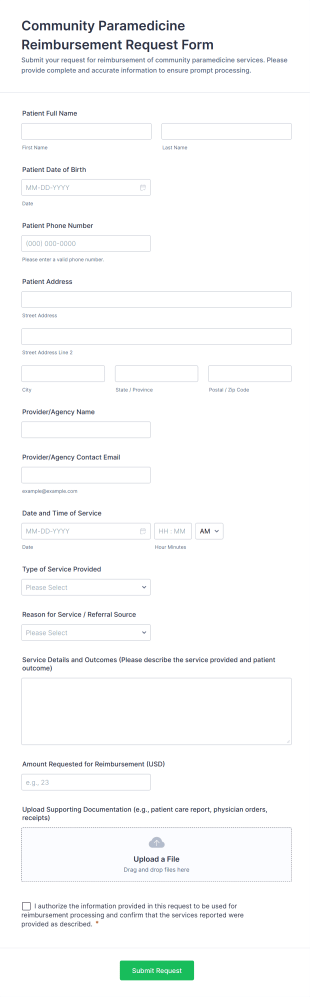 Community Paramedicine Reimbursement Request Form Template