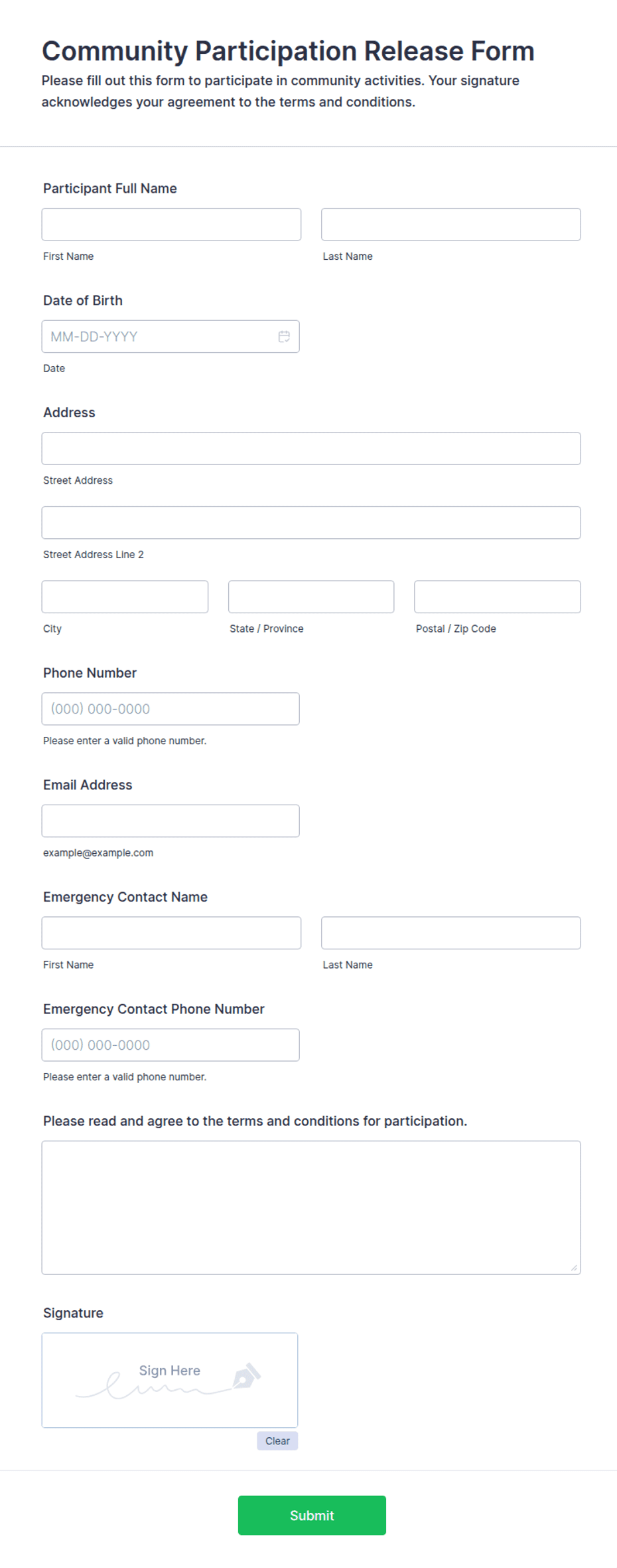 Community Information Form Community Participation Release Form Template | Jotform