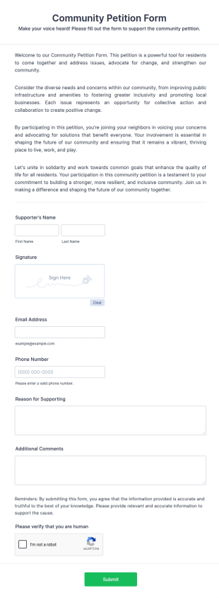 Community Petition Form Template