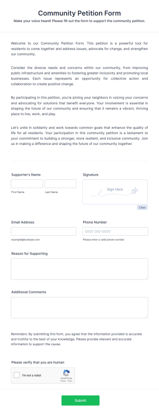 Community Petition Form Template