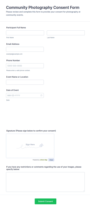 Community Photography Consent Form Template