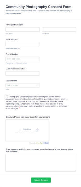 Community Photography Consent Form Template