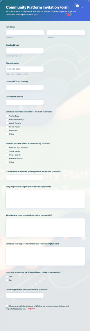 Community Platform Invitation Form Template