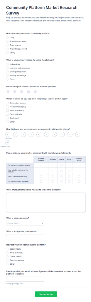Community Platform Market Research Survey Form Template