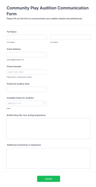 Community Play Audition Communication Form Template
