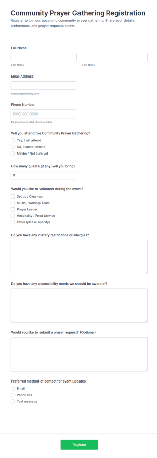 Community Prayer Gathering Registration Form Template