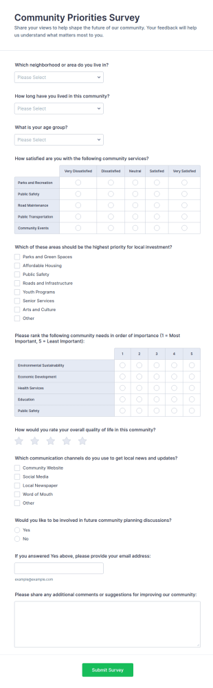 Community Priorities Survey Form Template