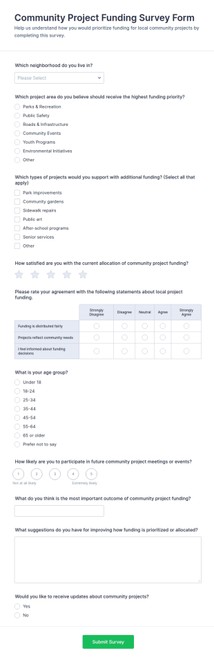 Community Project Funding Survey Form Template