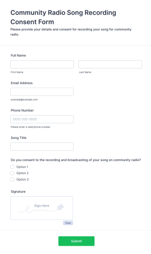 Community Radio Song Recording Consent Form Template