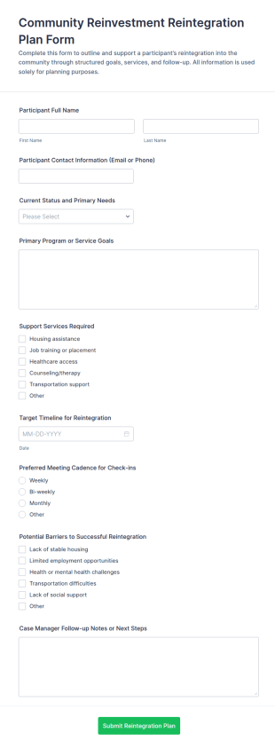 Community Reinvestment Reintegration Plan Form Template