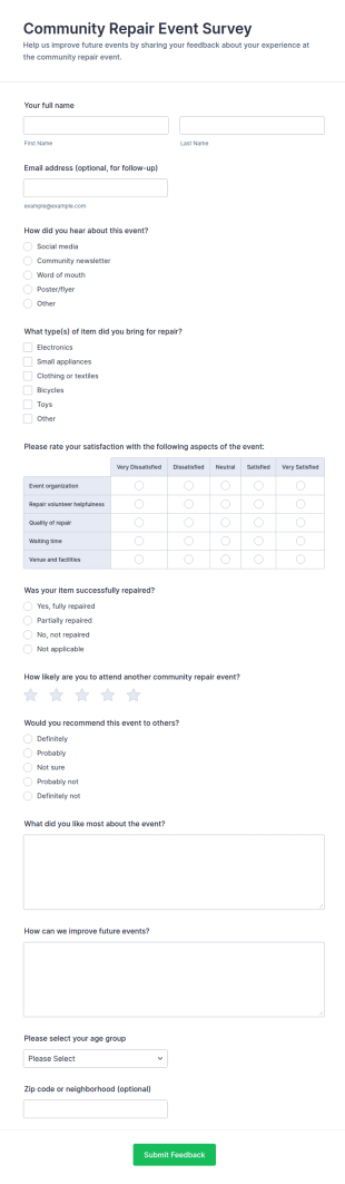 Community Repair Event Survey Form Template