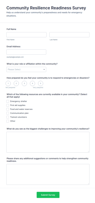 Community Resilience Readiness Survey Form Template