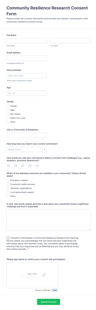 Community Resilience Research Consent Form Template