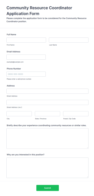 Community Resource Coordinator Application Form Form Template