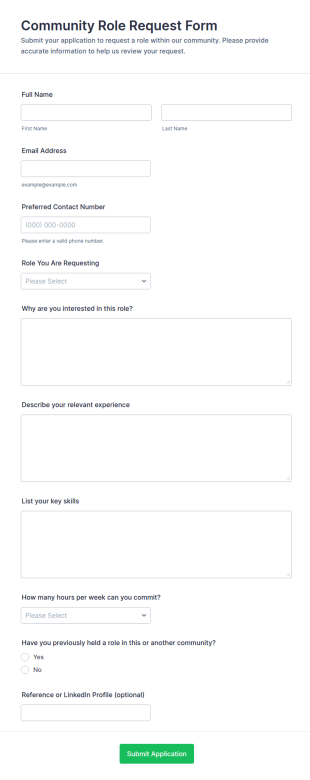 Community Role Request Form Template