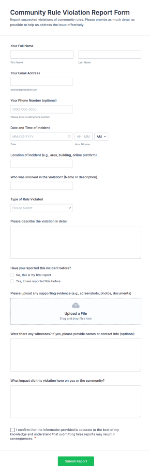 Community Rule Violation Report Form Template