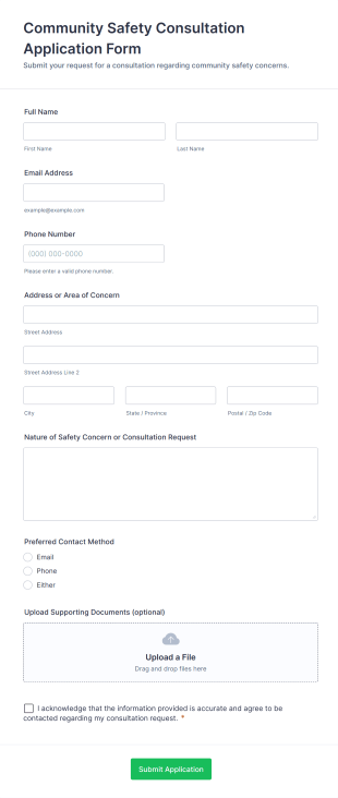 Community Safety Consultation Application Form Form Template