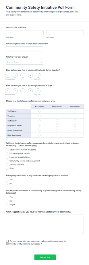 Community Safety Initiative Poll Form Template