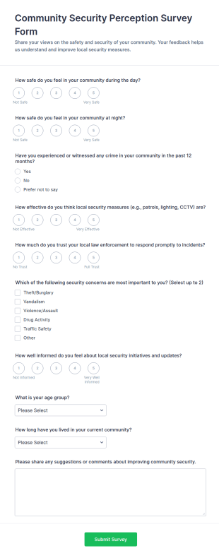 Community Security Perception Survey Form Template