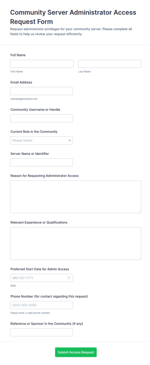 Community Server Administrator Access Request Form Template