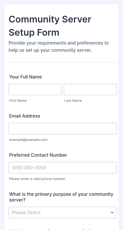 Community Server Setup Form Template | Jotform