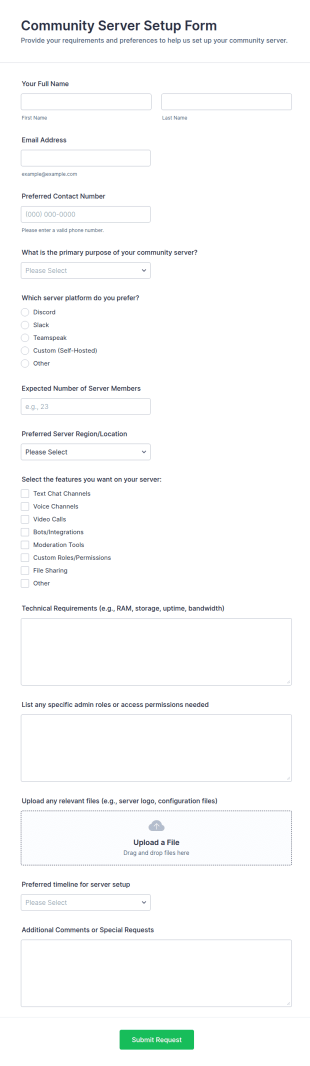 Community Server Setup Form Template