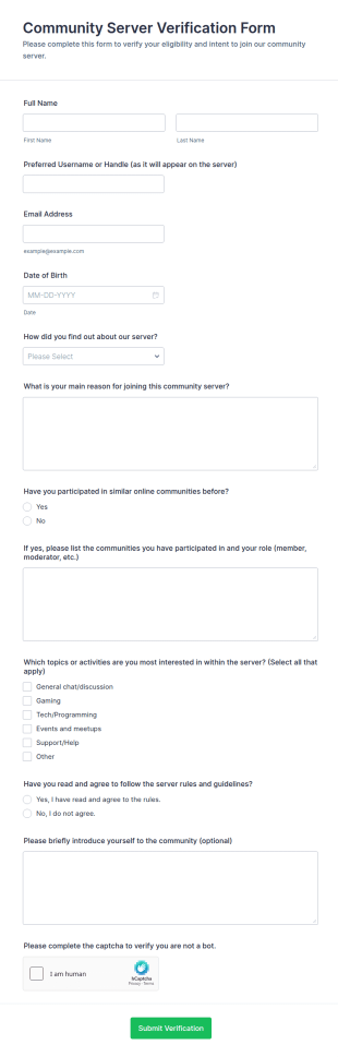 Community Server Verification Form Template