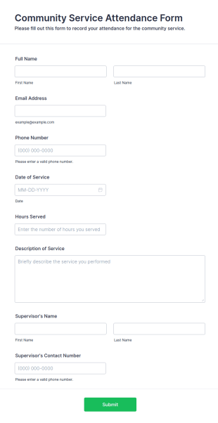 Community Service Attendance Form Template