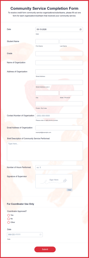Community Service Completion Form Template