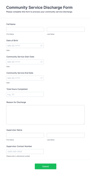 Community Service Discharge Form Template