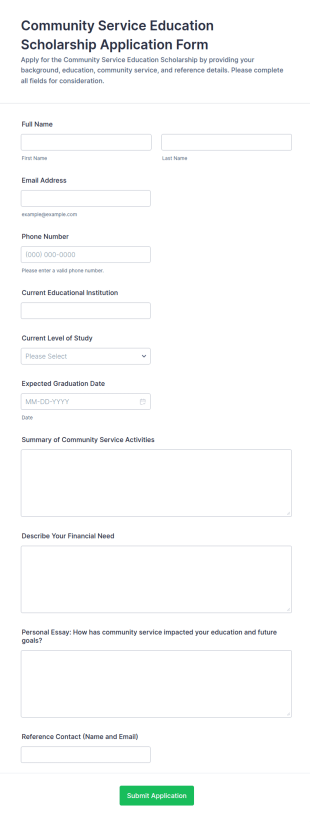 Community Service Education Scholarship Application Form Template