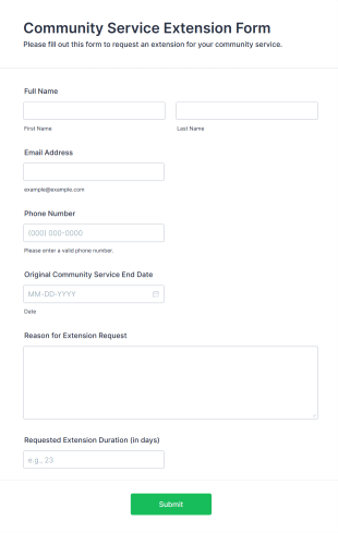 Community Service Extension Form Form Template