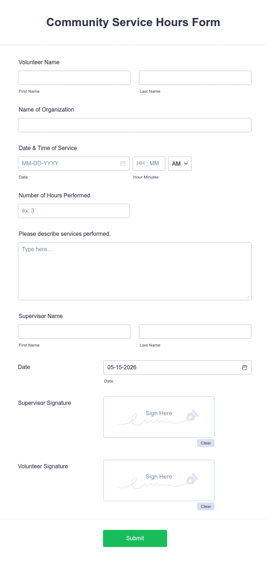 Community Service Hours Form Template community-service-hours-form-template