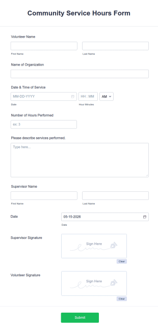 Community Service Hours Form Template