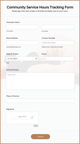 Community Service Hours Tracking Form Template