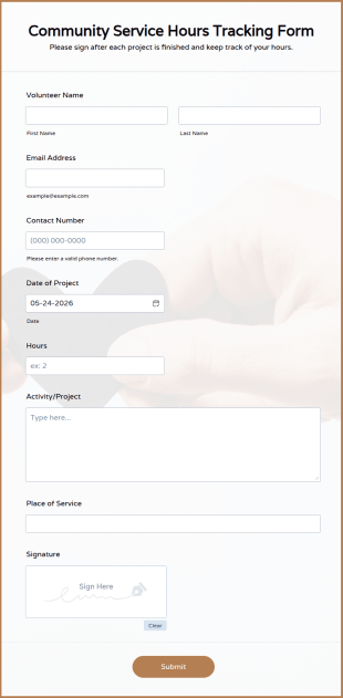 Community Service Hours Tracking Form Template