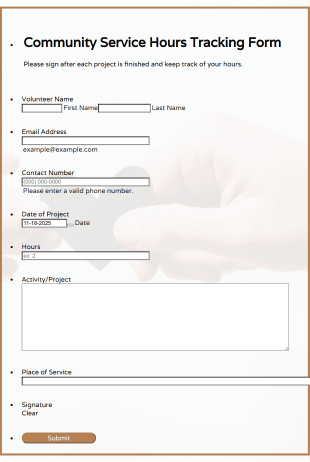 Community Service Hours Tracking Form Template